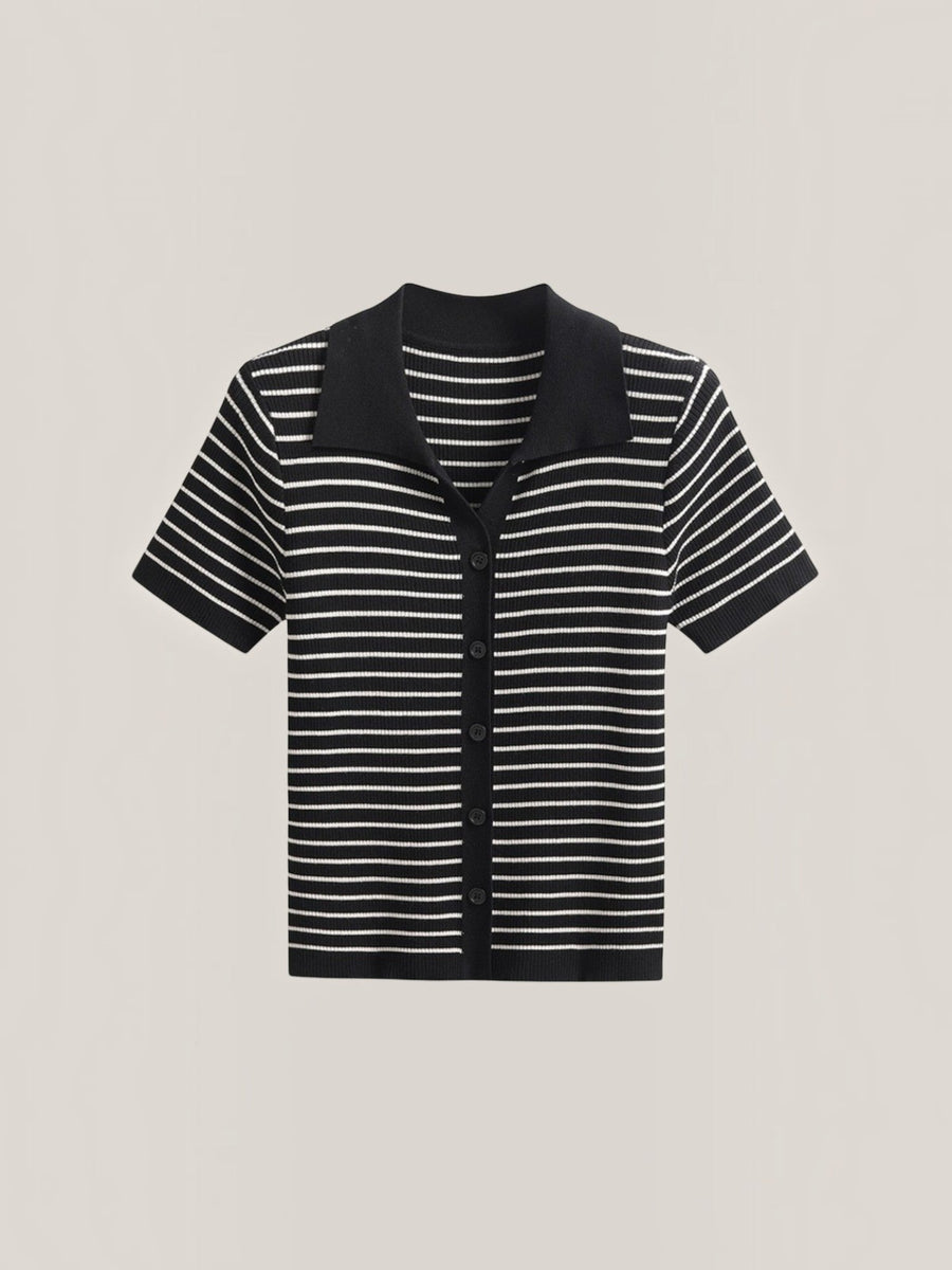 Edith Striped Knit Polo Top