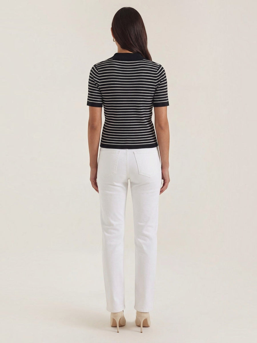 Edith Striped Knit Polo Top