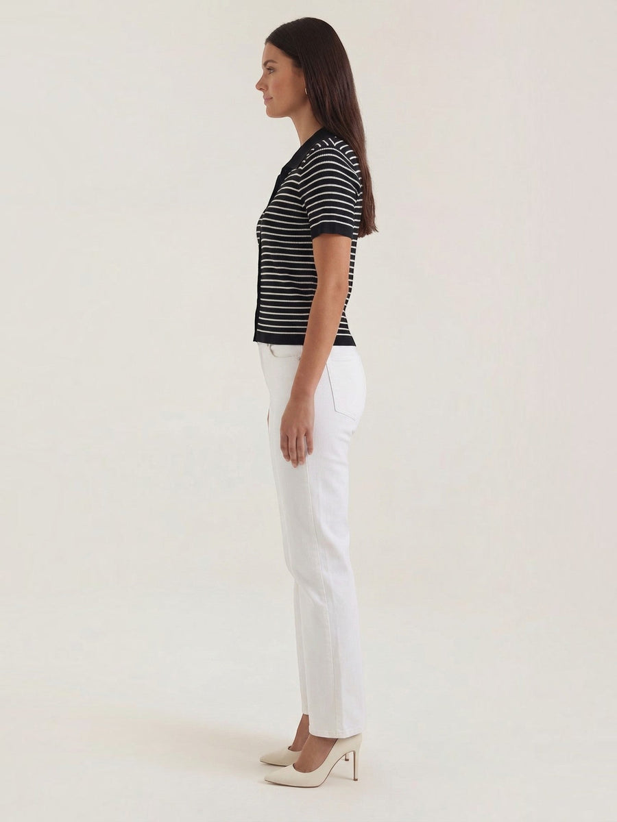 Edith Striped Knit Polo Top