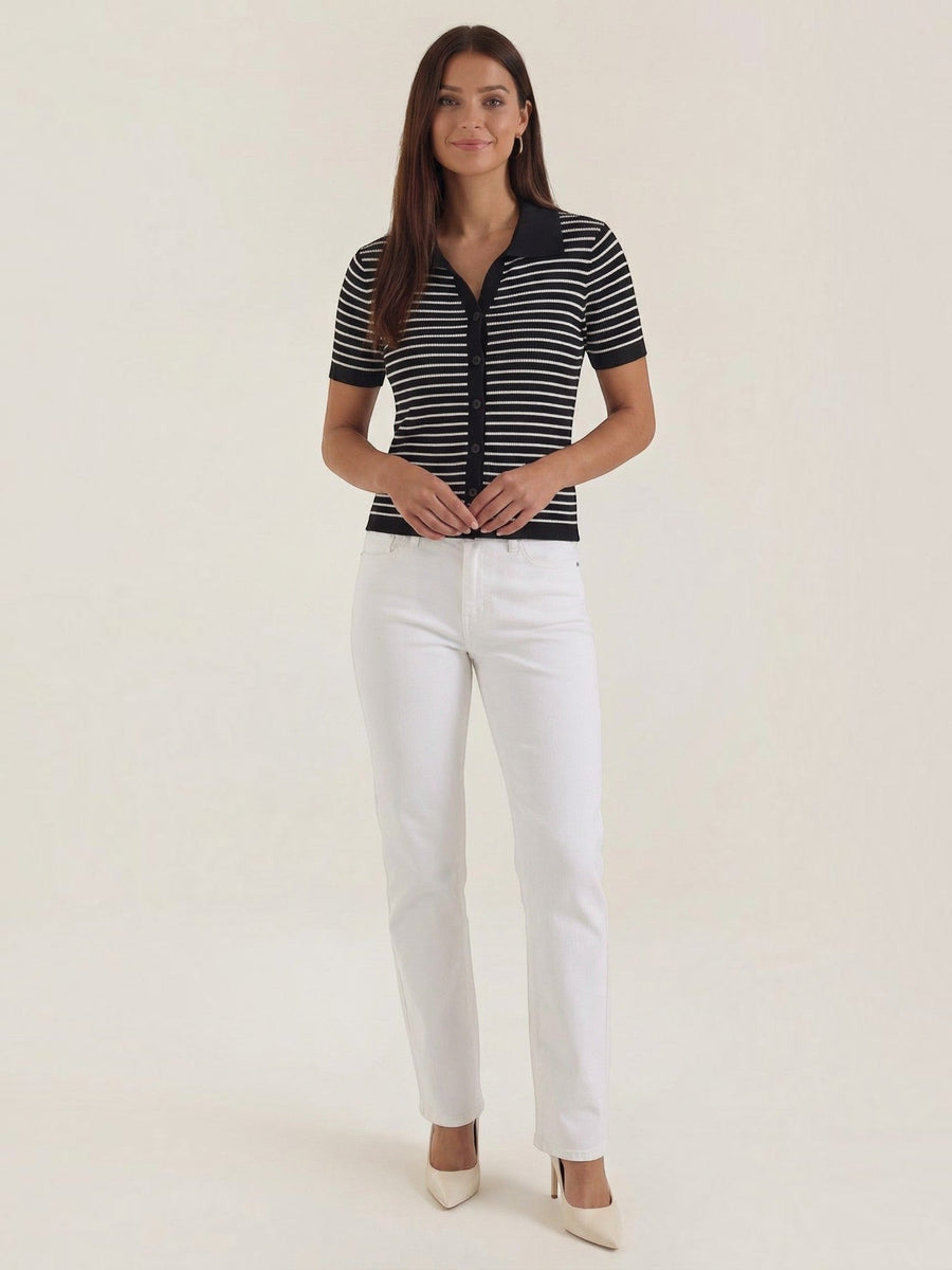 Edith Striped Knit Polo Top