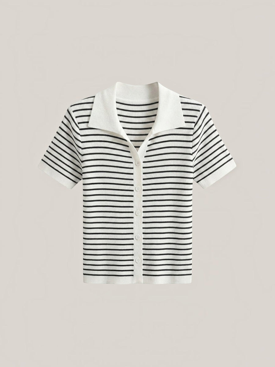 Edith Striped Knit Polo Top