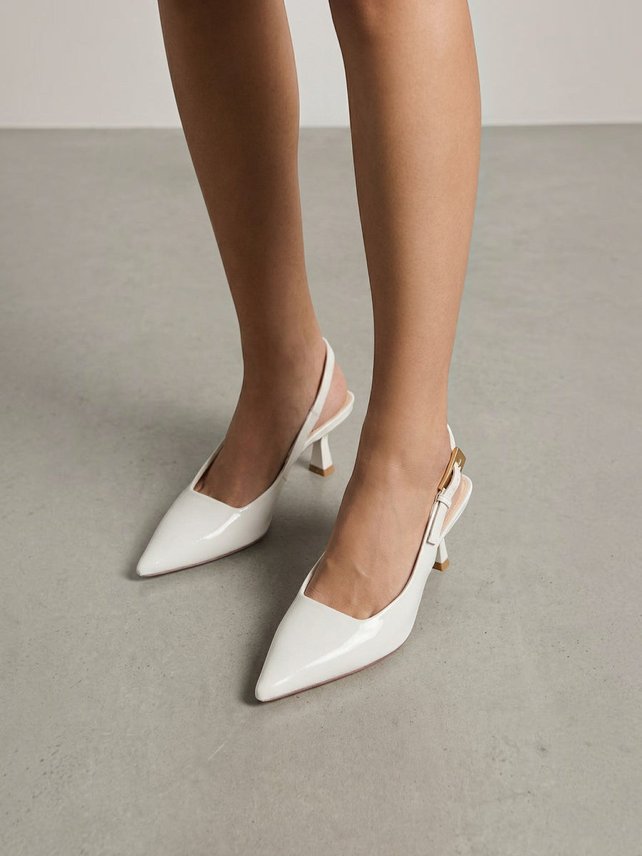 Elizabeth Patent Sculptural Kitten Heel Slingback Pumps