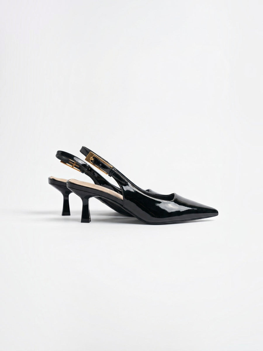 Elizabeth Patent Sculptural Kitten Heel Slingback Pumps