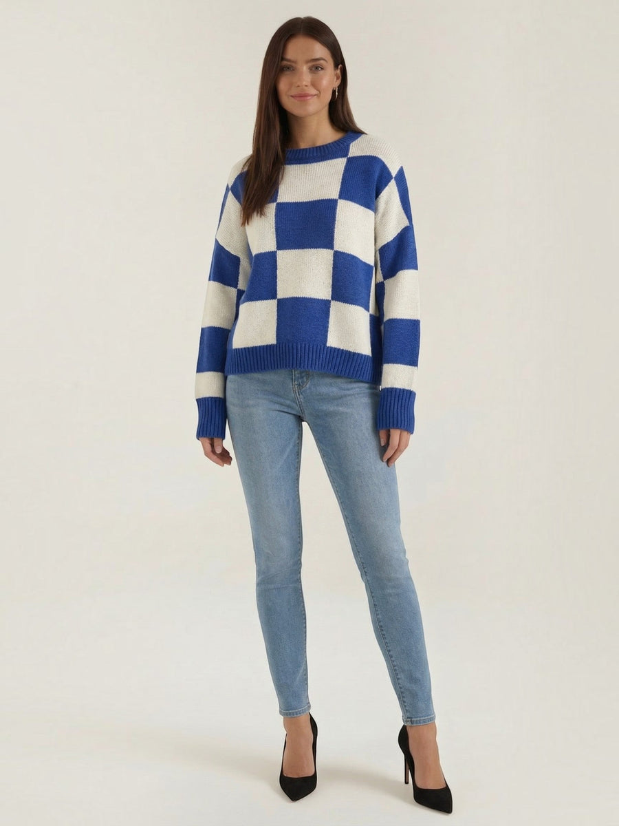 Emma Checkerboard Oversized Knit Sweater
