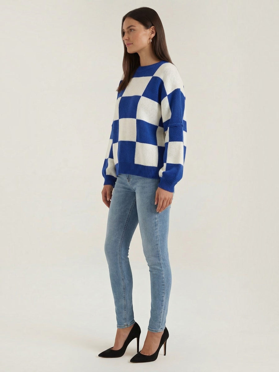 Emma Checkerboard Oversized Knit Sweater
