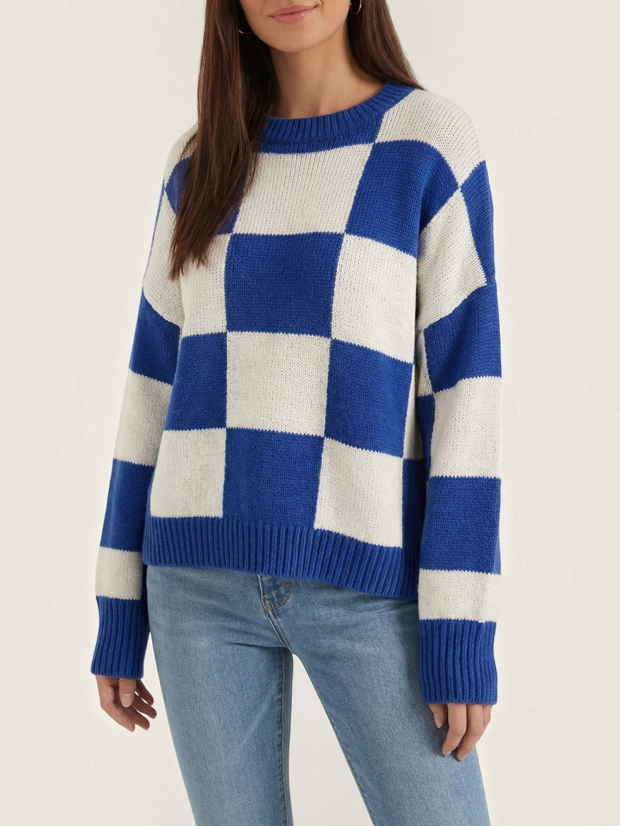 Emma Checkerboard Oversized Knit Sweater