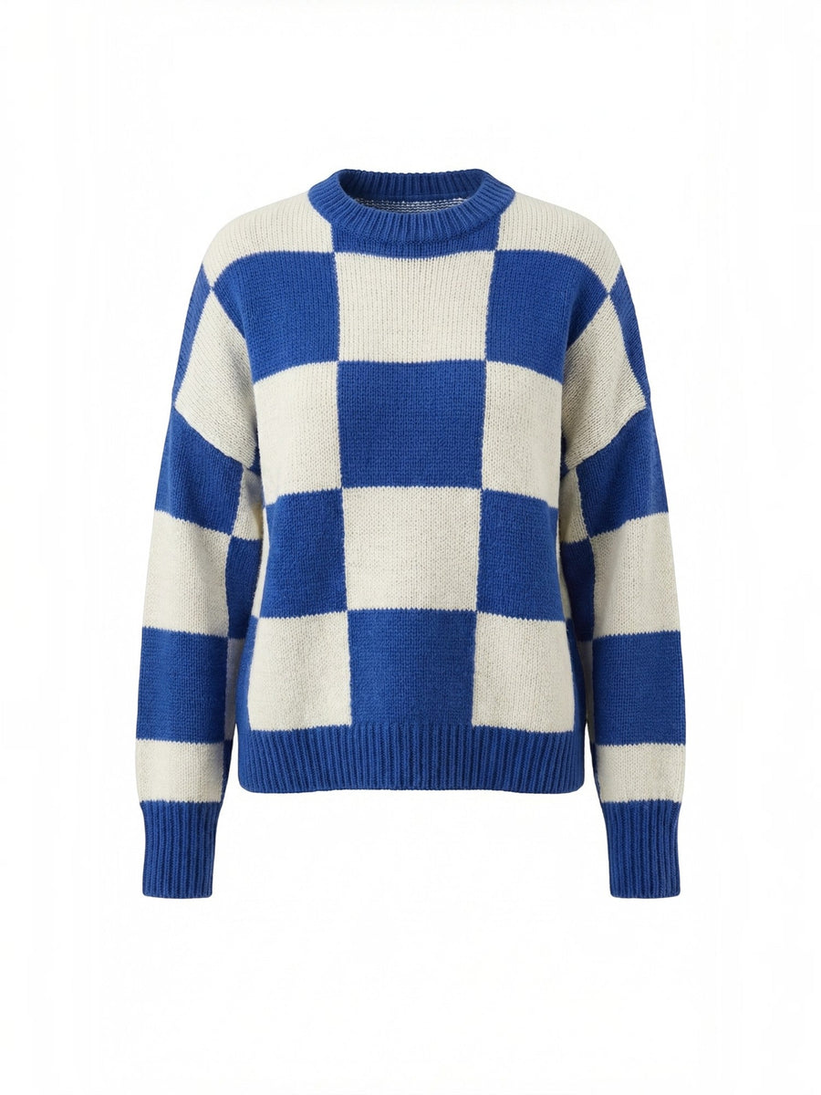 Emma Checkerboard Oversized Knit Sweater