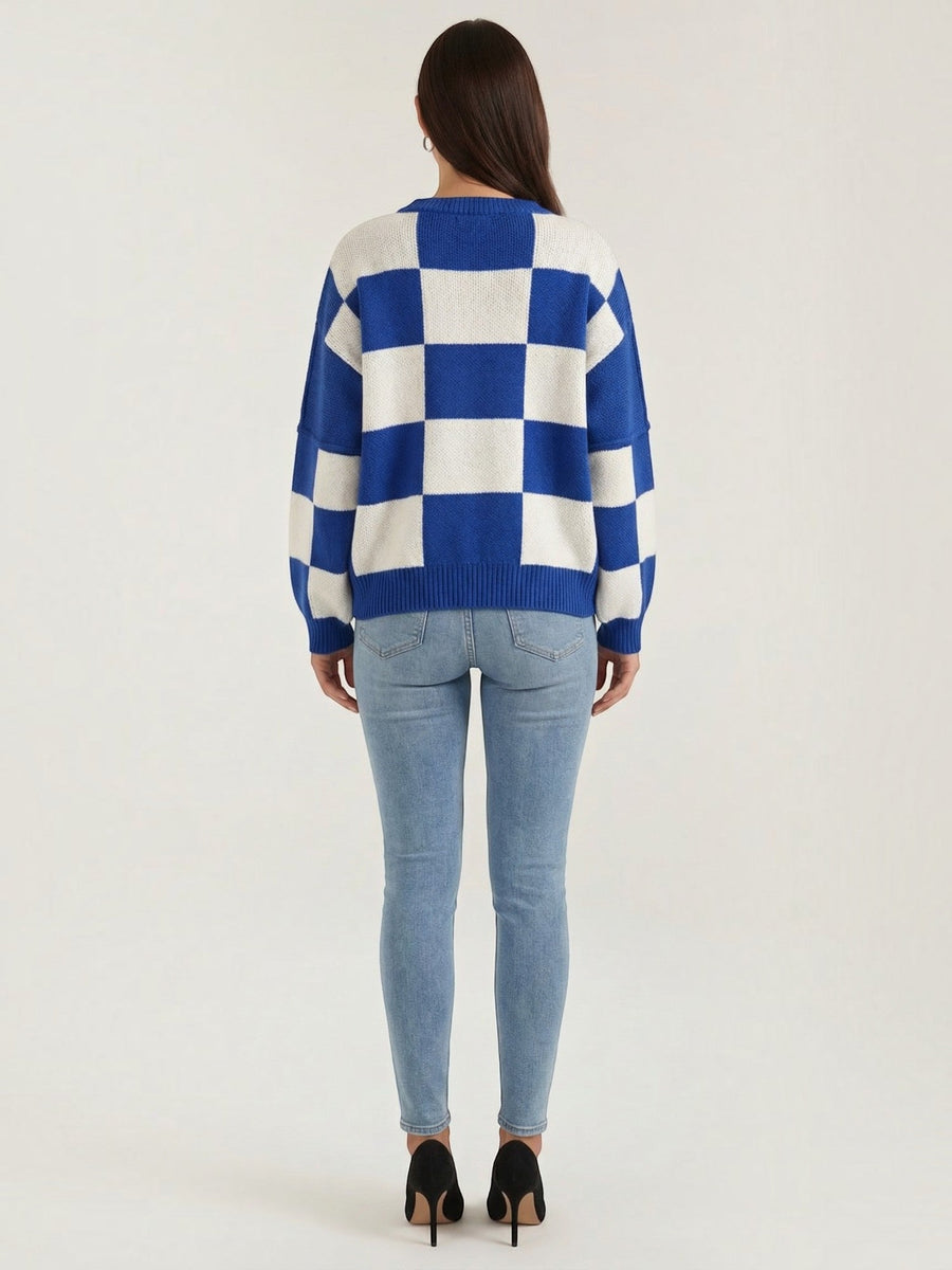 Emma Checkerboard Oversized Knit Sweater
