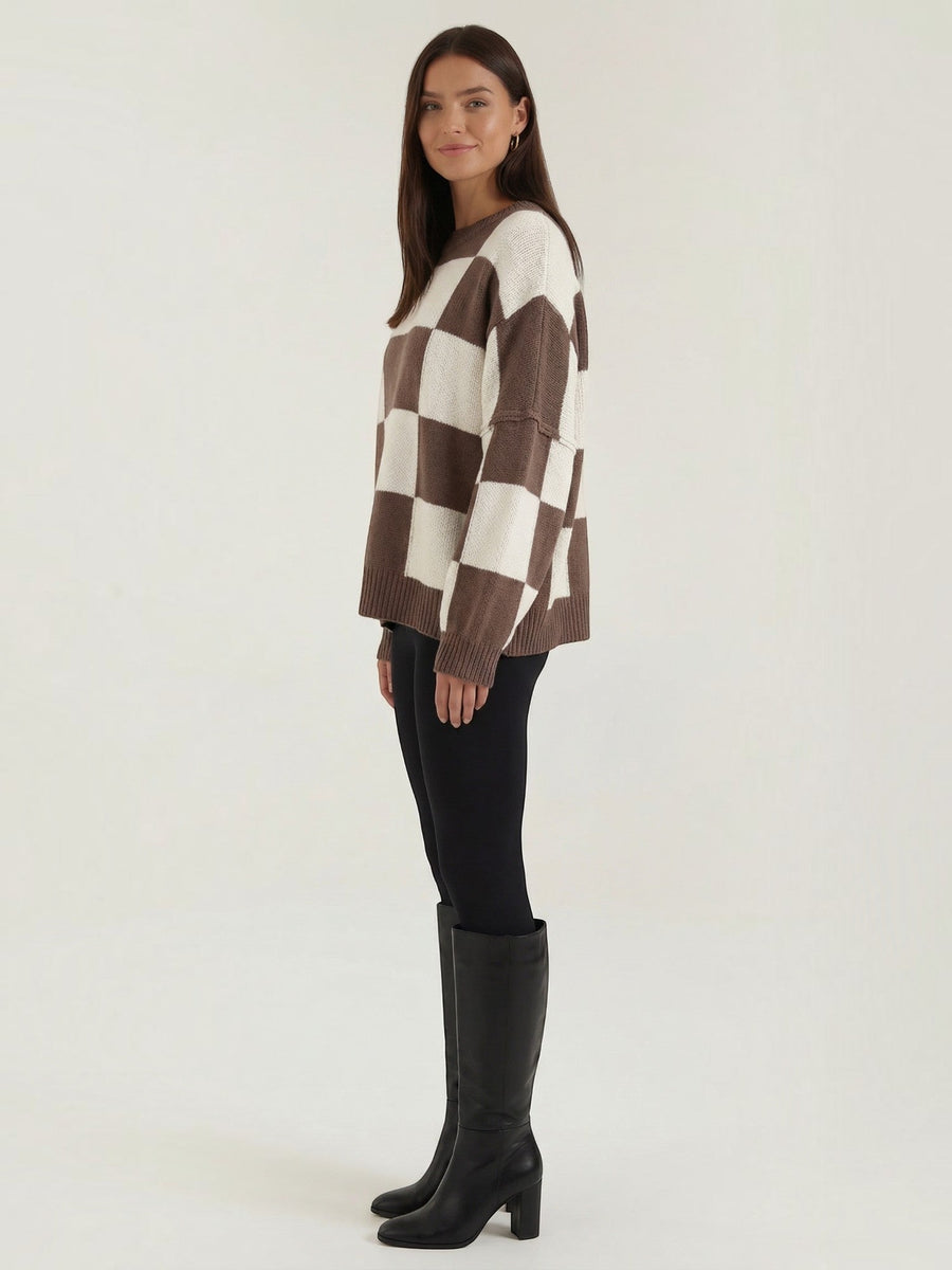 Emma Checkerboard Oversized Knit Sweater