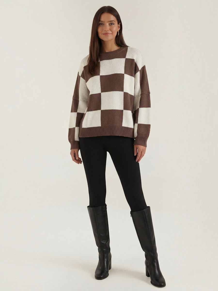 Emma Checkerboard Oversized Knit Sweater
