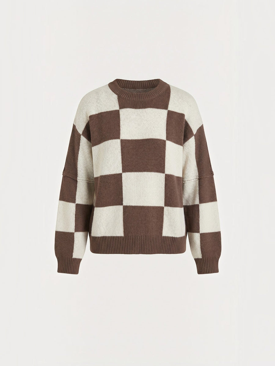 Emma Checkerboard Oversized Knit Sweater