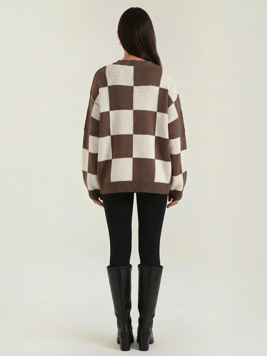 Emma Checkerboard Oversized Knit Sweater