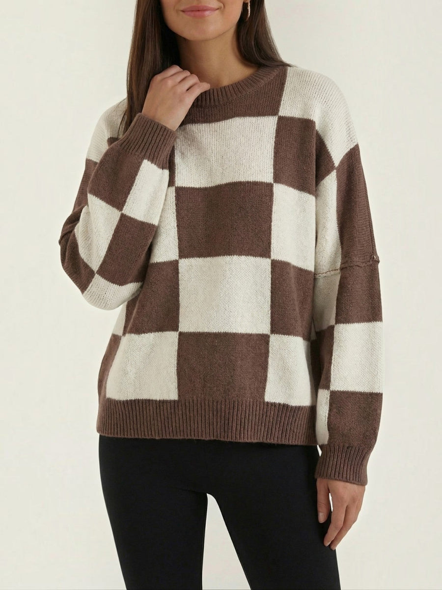 Emma Checkerboard Oversized Knit Sweater