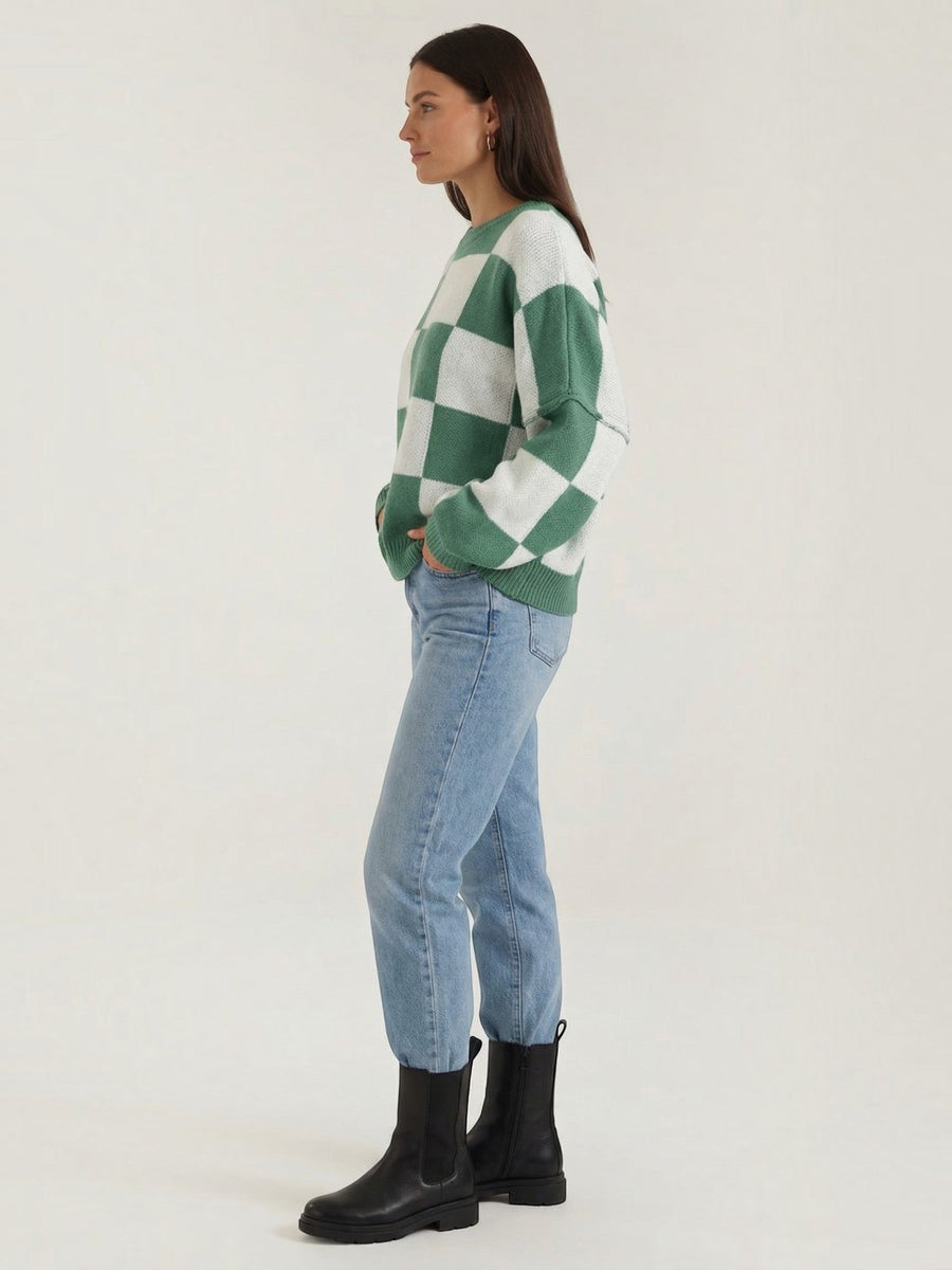 Emma Checkerboard Oversized Knit Sweater