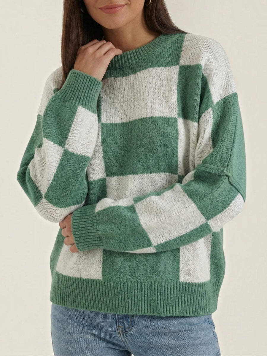 Emma Checkerboard Oversized Knit Sweater