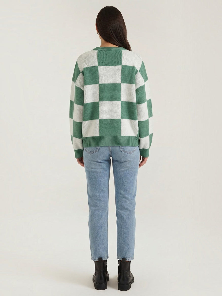 Emma Checkerboard Oversized Knit Sweater