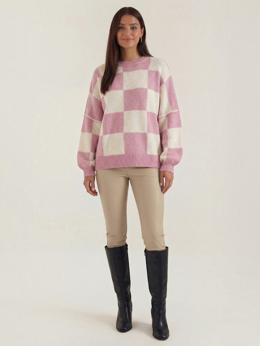 Emma Checkerboard Oversized Knit Sweater