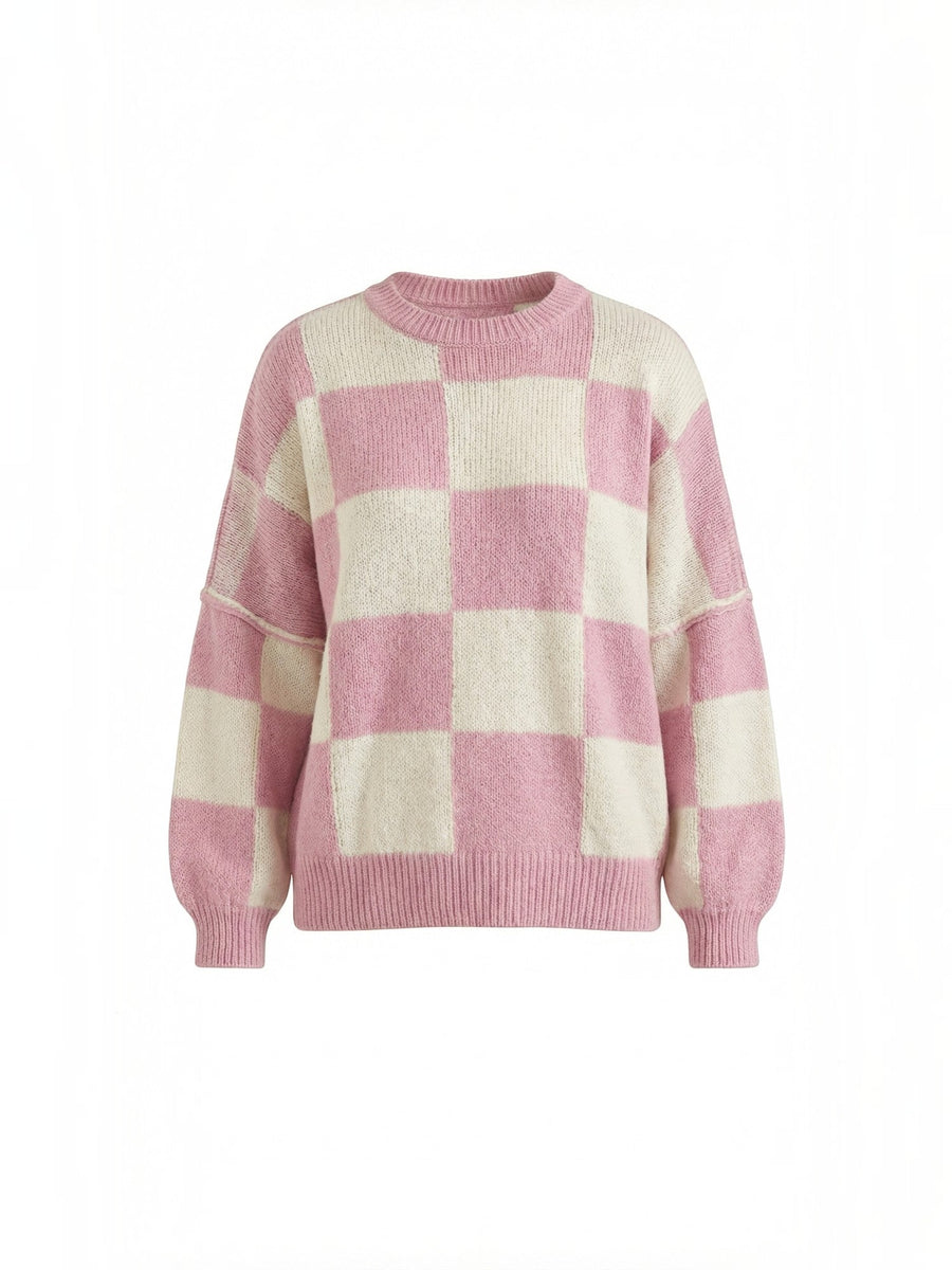 Emma Checkerboard Oversized Knit Sweater