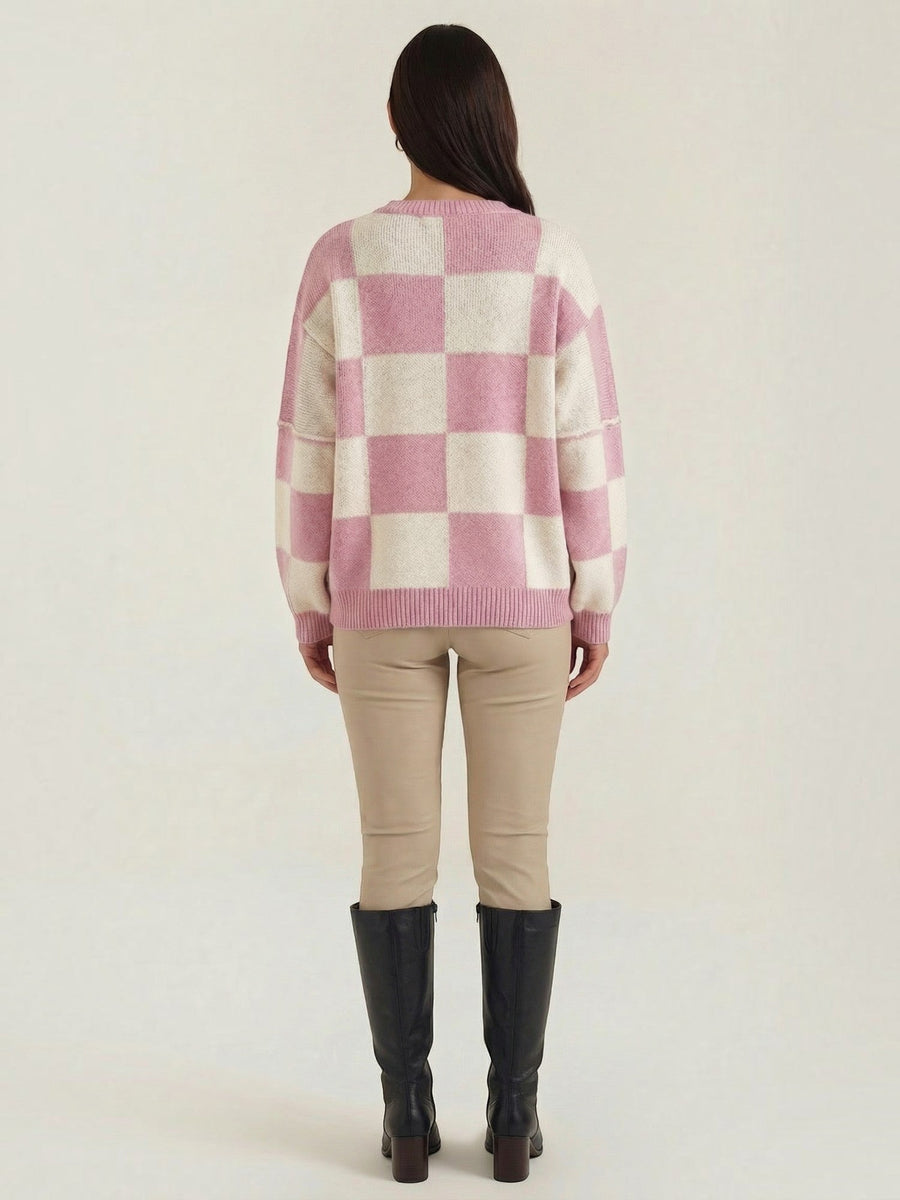 Emma Checkerboard Oversized Knit Sweater