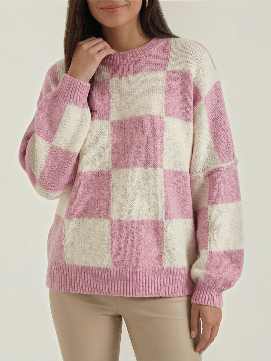 Emma Checkerboard Oversized Knit Sweater