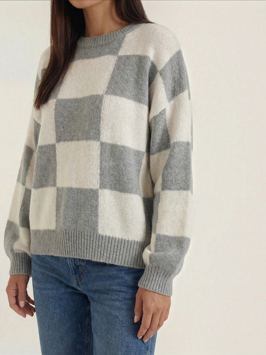 Emma Checkerboard Oversized Knit Sweater