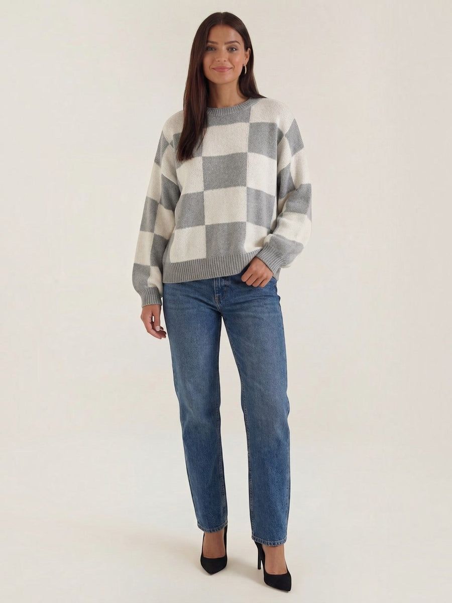 Emma Checkerboard Oversized Knit Sweater