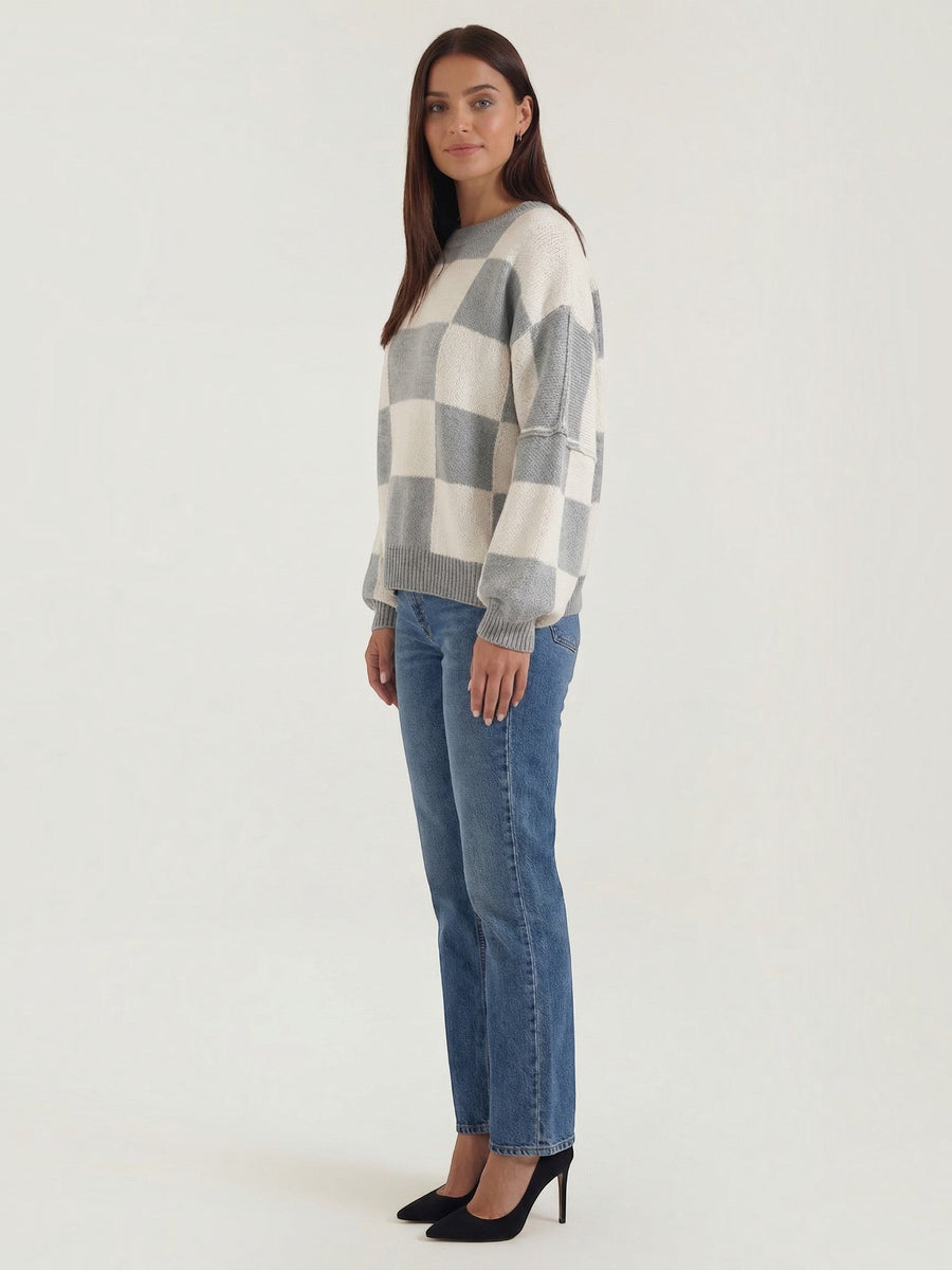 Emma Checkerboard Oversized Knit Sweater