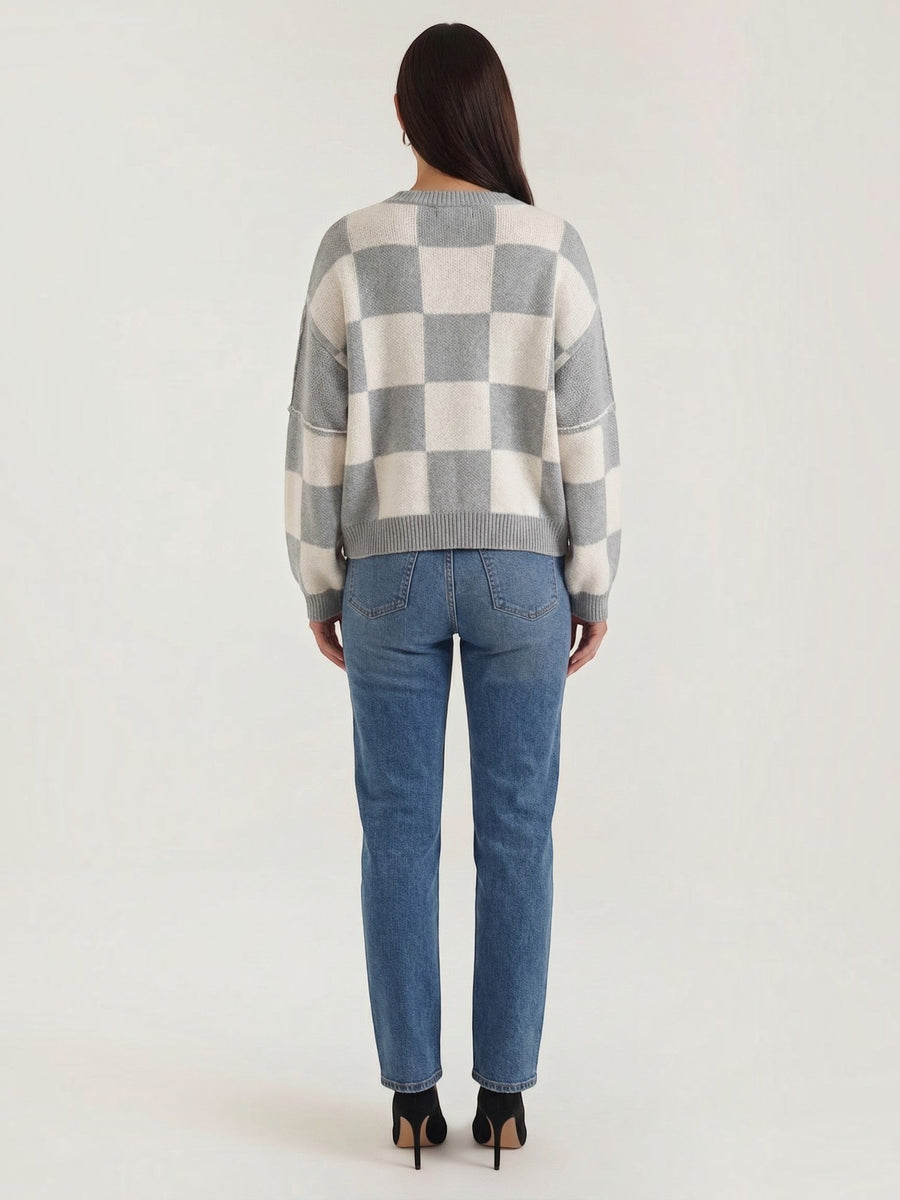 Emma Checkerboard Oversized Knit Sweater