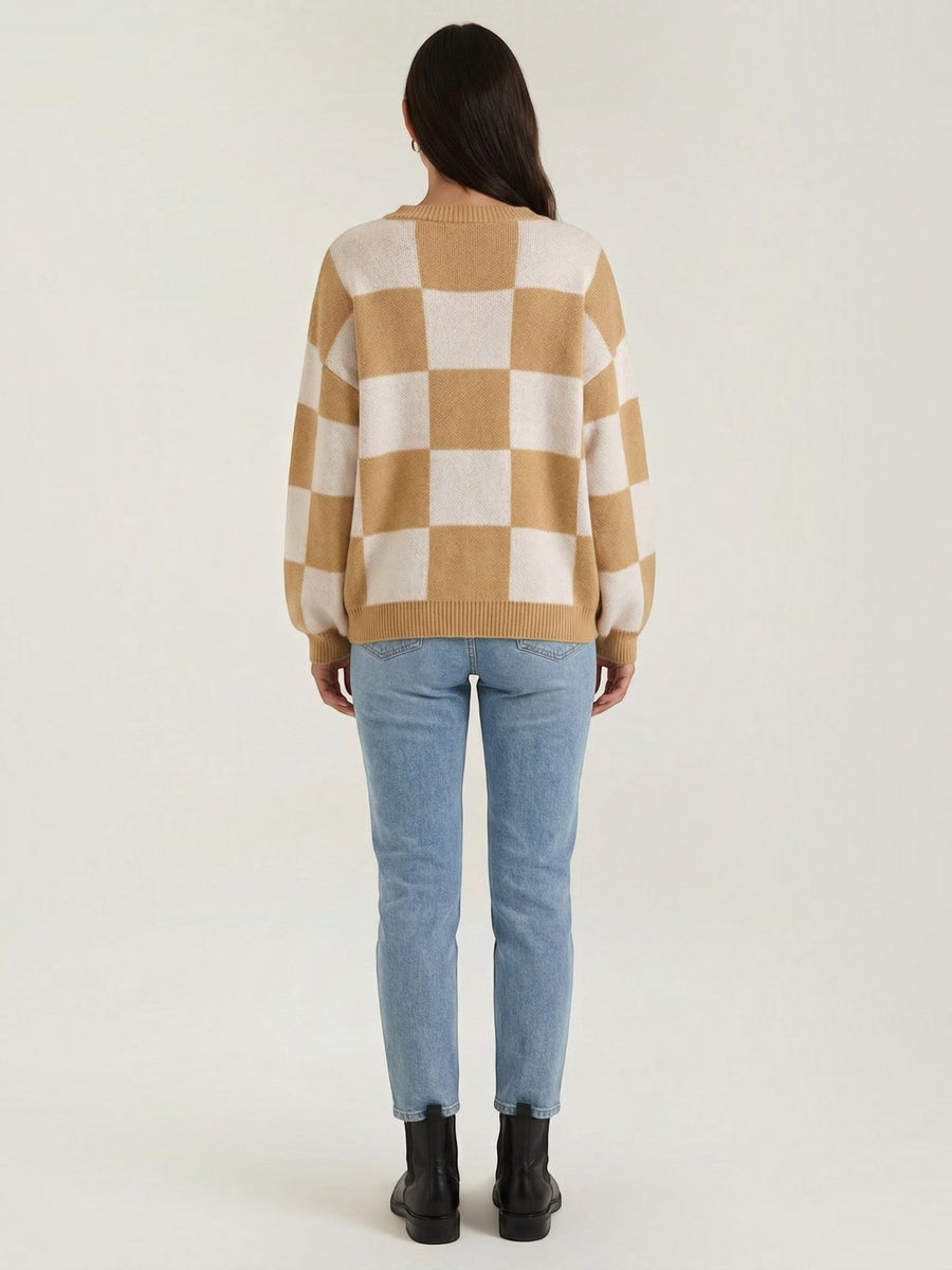 Emma Checkerboard Oversized Knit Sweater