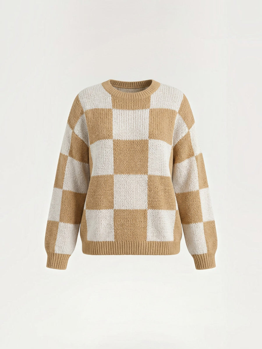 Emma Checkerboard Oversized Knit Sweater