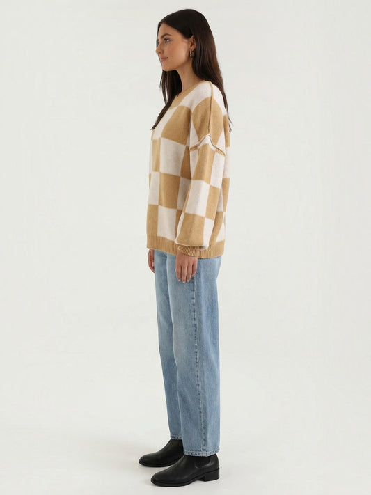 Emma Checkerboard Oversized Knit Sweater