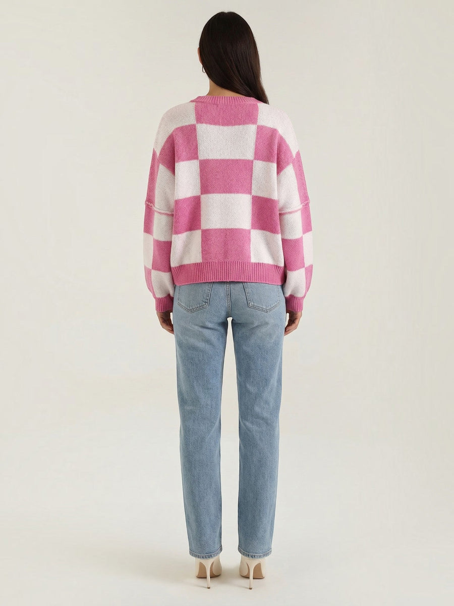 Emma Checkerboard Oversized Knit Sweater