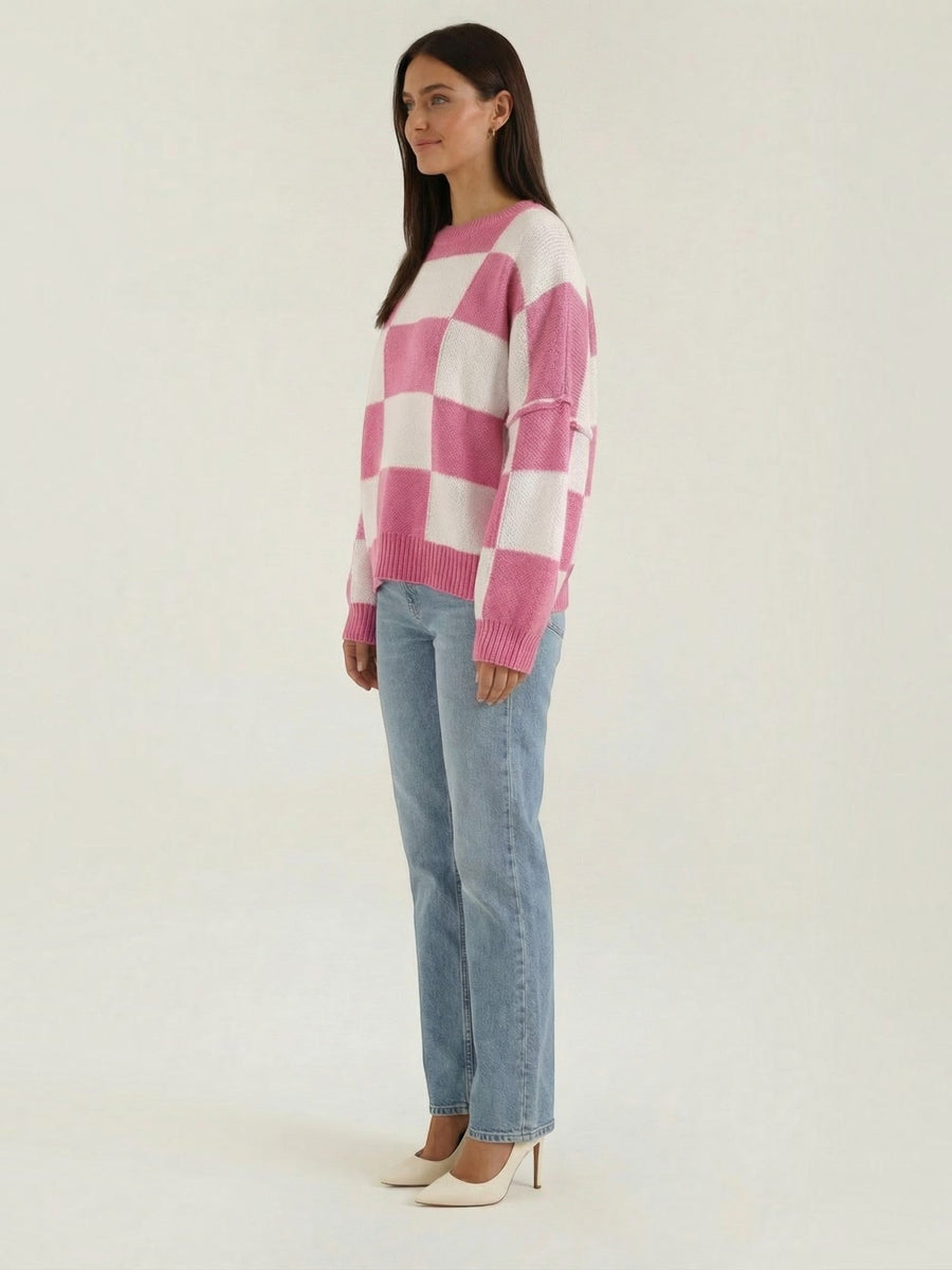 Emma Checkerboard Oversized Knit Sweater