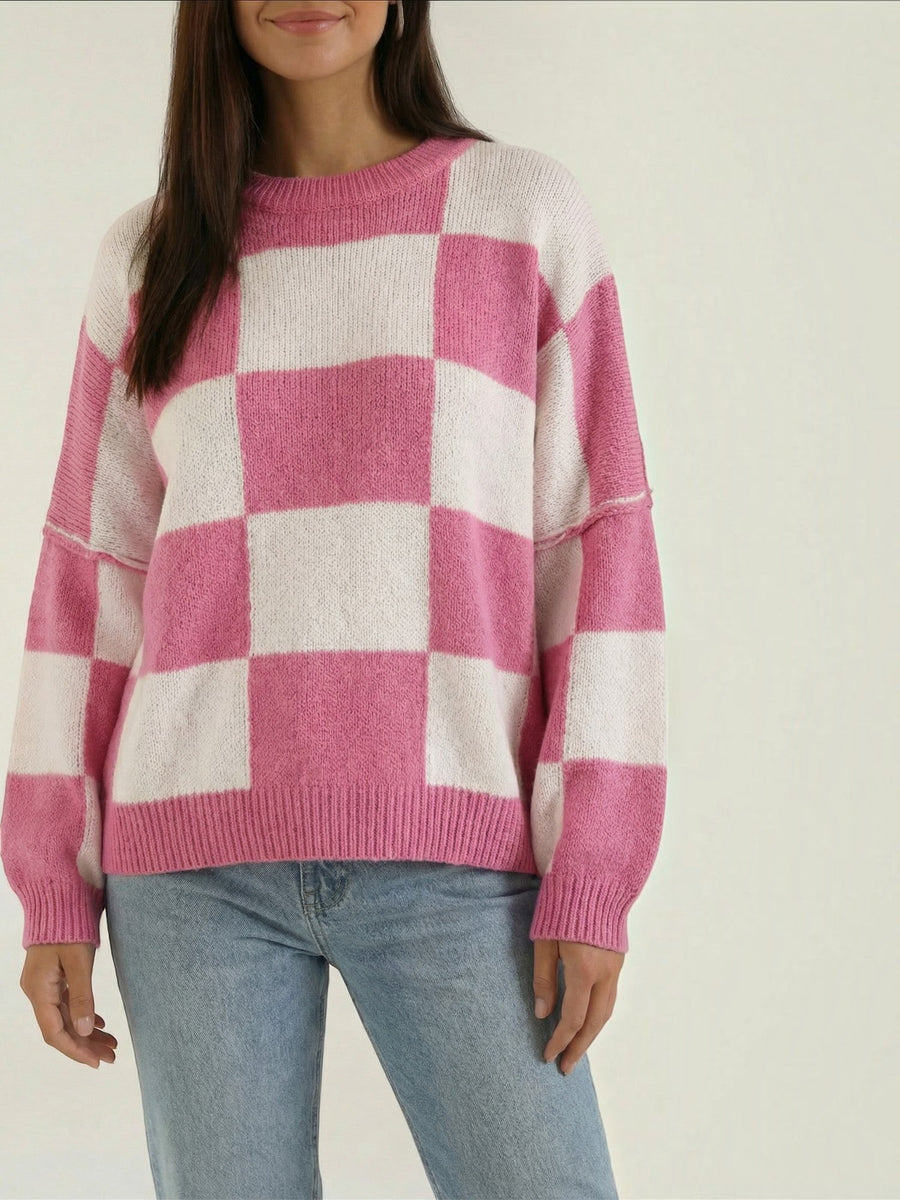 Emma Checkerboard Oversized Knit Sweater