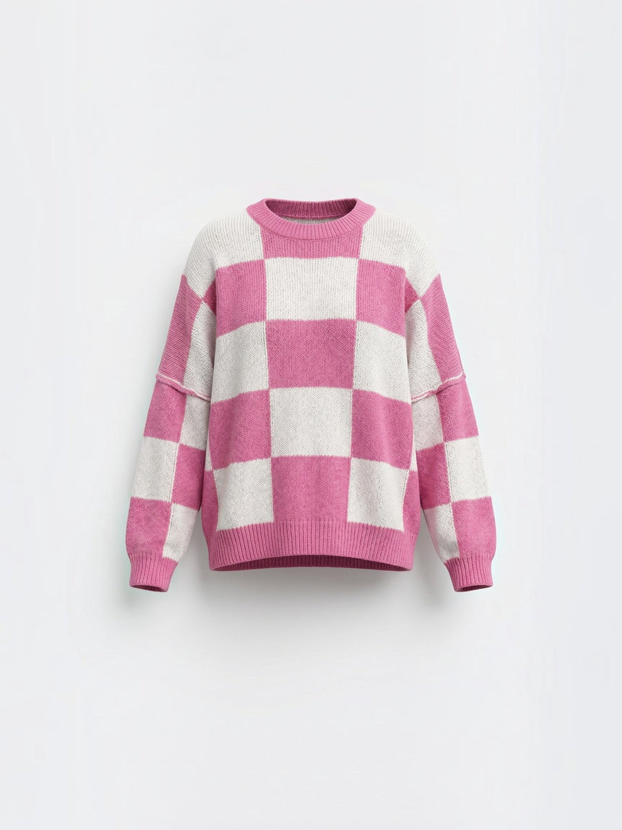 Emma Checkerboard Oversized Knit Sweater
