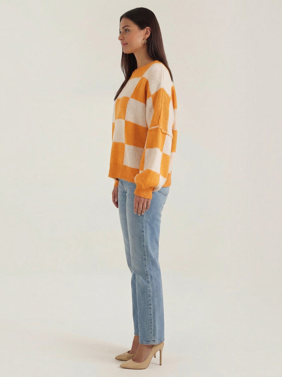 Emma Checkerboard Oversized Knit Sweater
