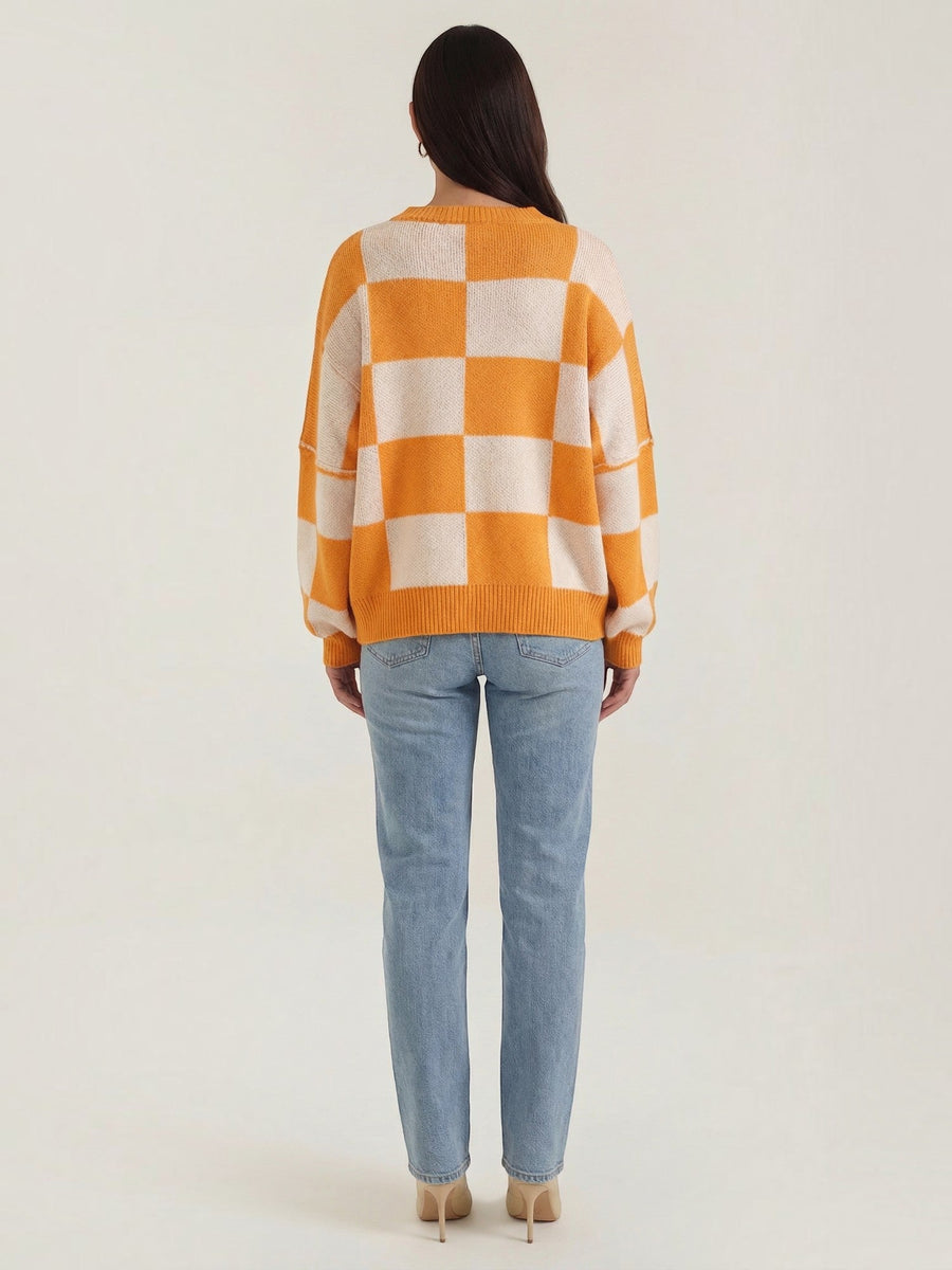 Emma Checkerboard Oversized Knit Sweater