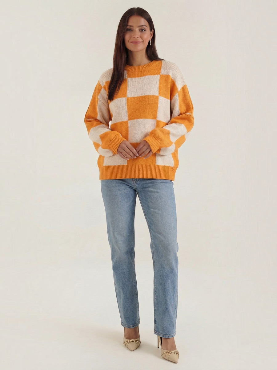 Emma Checkerboard Oversized Knit Sweater