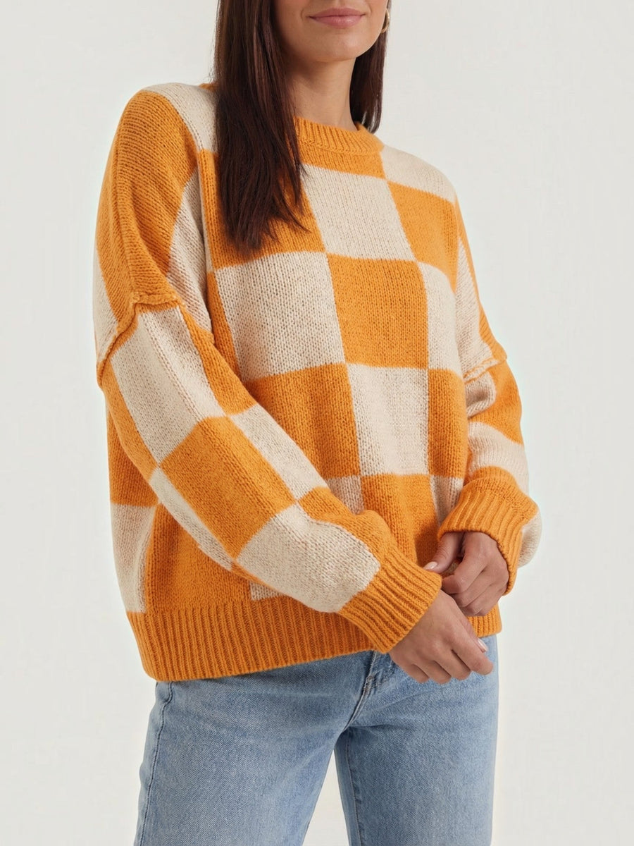 Emma Checkerboard Oversized Knit Sweater