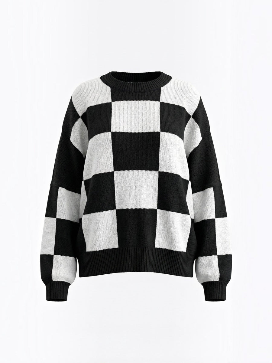 Emma Checkerboard Oversized Knit Sweater