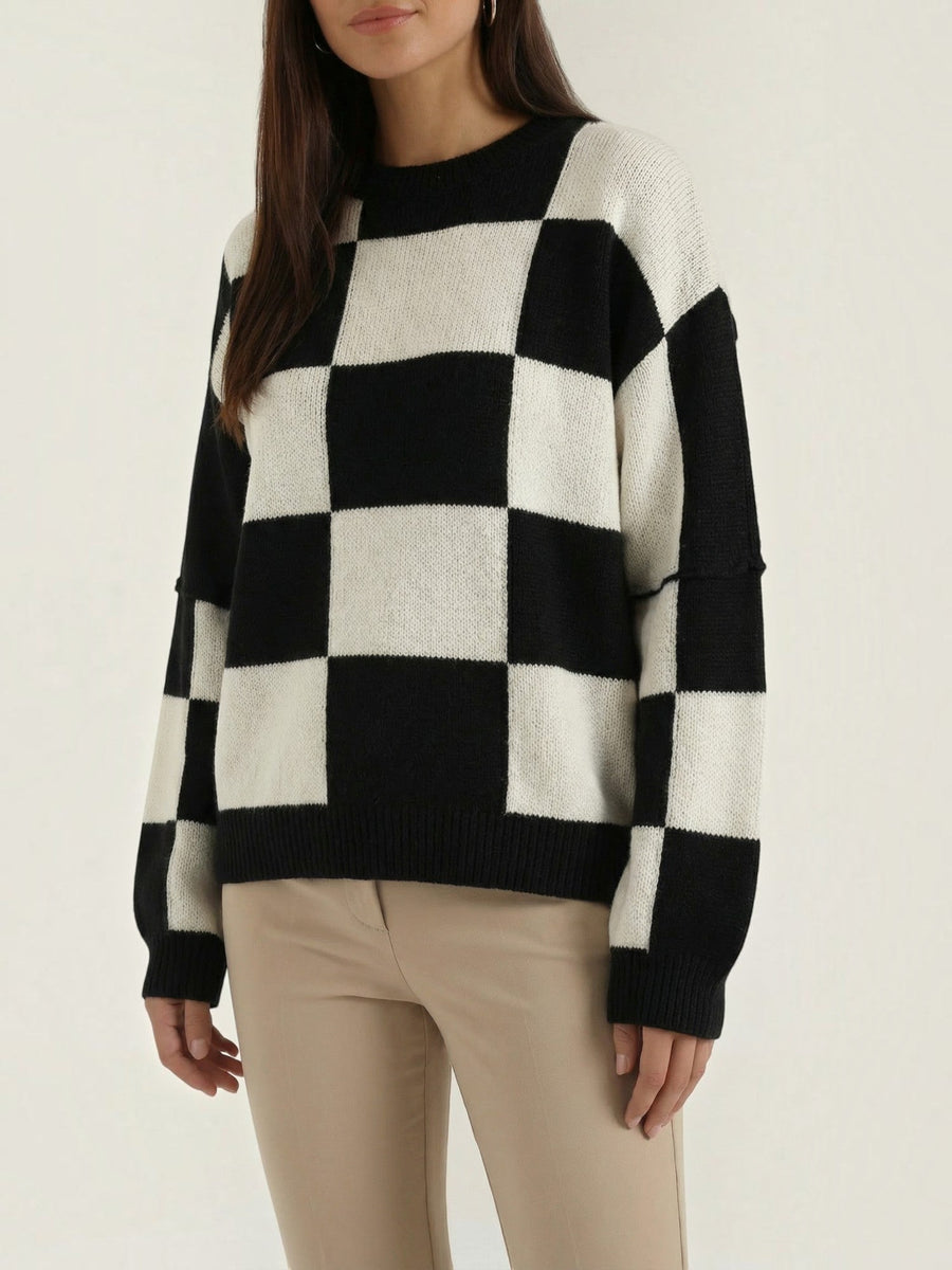 Emma Checkerboard Oversized Knit Sweater