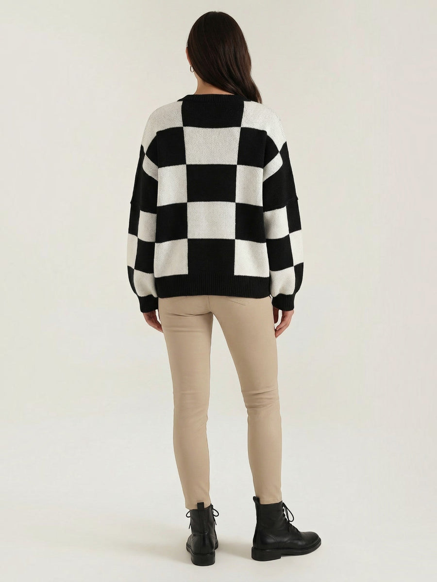 Emma Checkerboard Oversized Knit Sweater