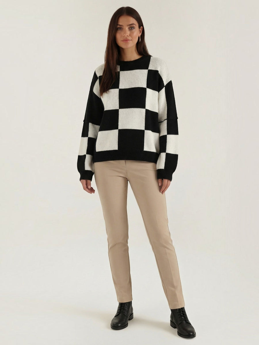 Emma Checkerboard Oversized Knit Sweater