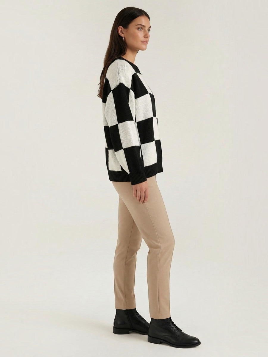 Emma Checkerboard Oversized Knit Sweater