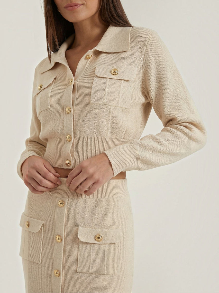 Evelyn Polo Collar Knit Jacket and Maxi Skirt Set