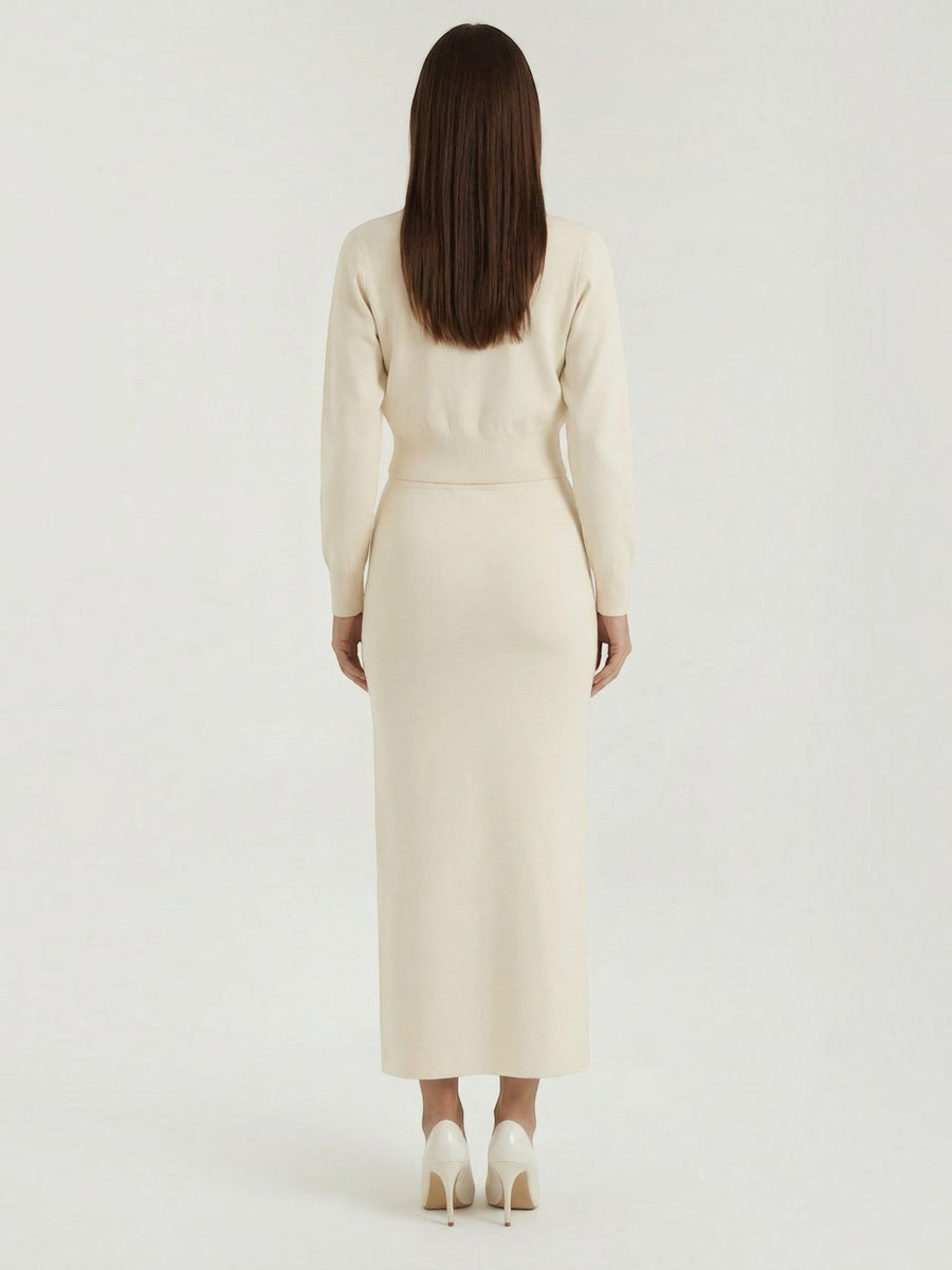 Evelyn Polo Collar Knit Jacket and Maxi Skirt Set