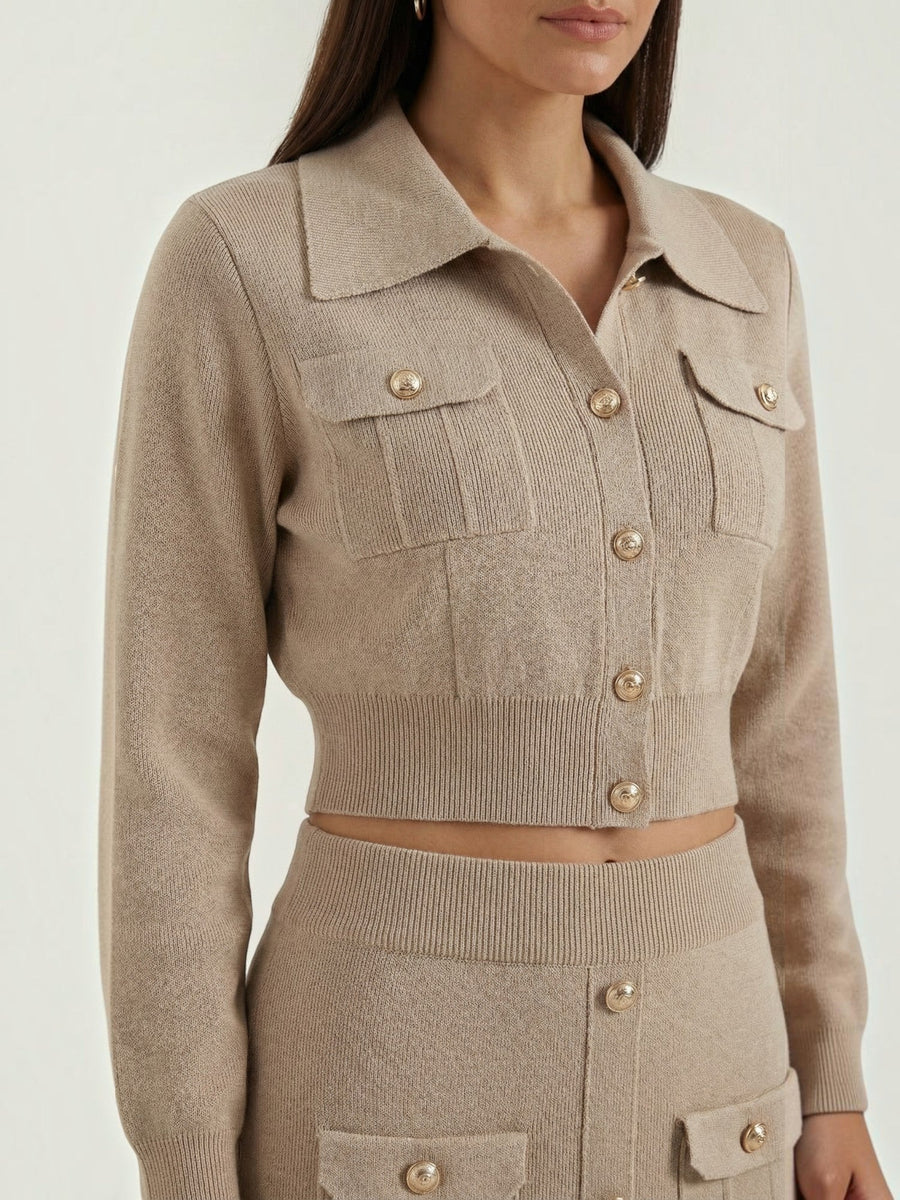Evelyn Polo Collar Knit Jacket and Maxi Skirt Set