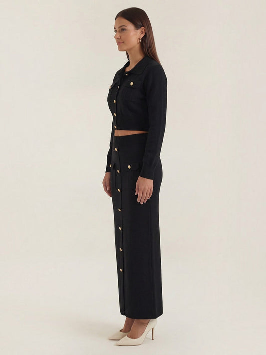 Evelyn Polo Collar Knit Jacket and Maxi Skirt Set