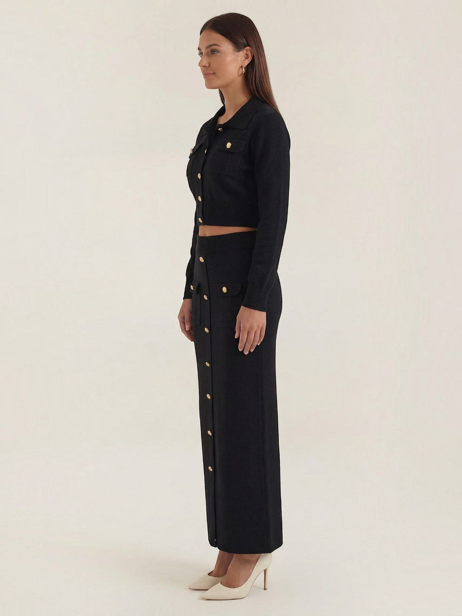 Evelyn Polo Collar Knit Jacket and Maxi Skirt Set