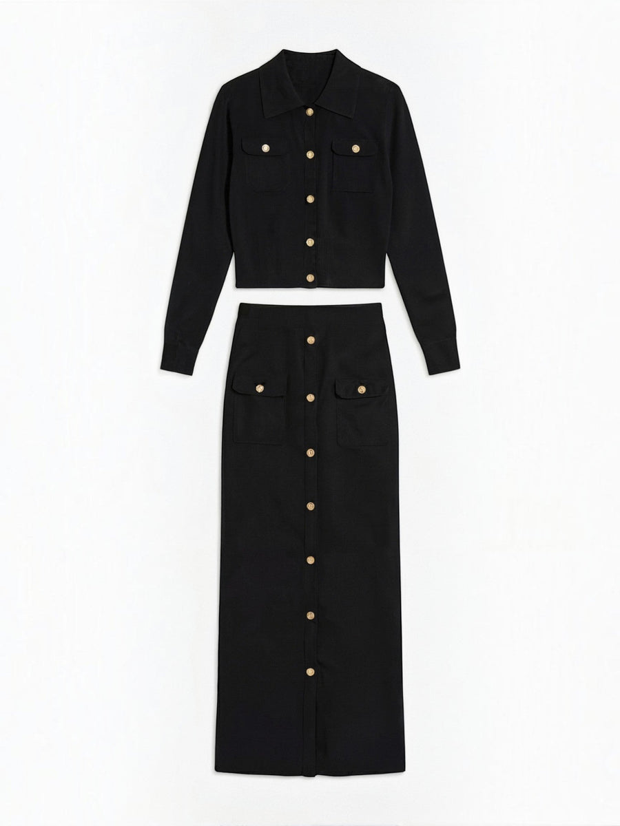 Evelyn Polo Collar Knit Jacket and Maxi Skirt Set